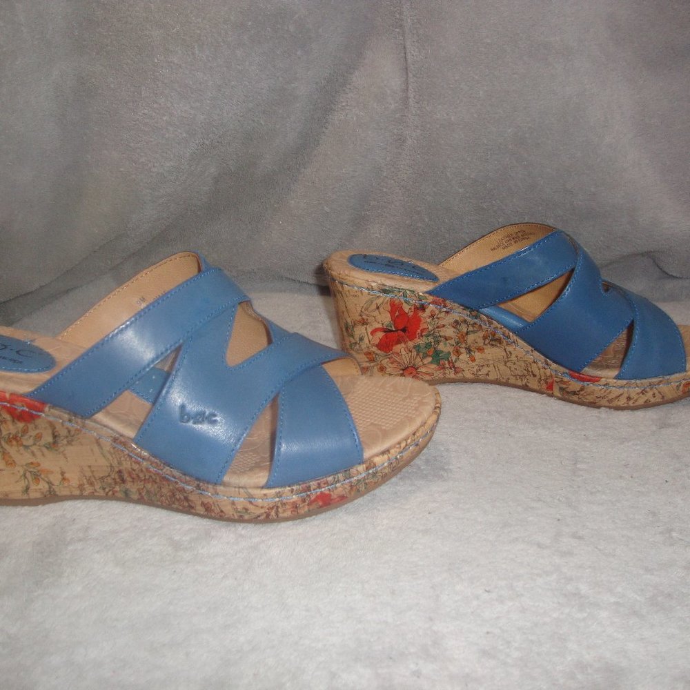 Born b.o.c. Aundrea blue  leather wedge sandal slide size 40.5/9 NIB